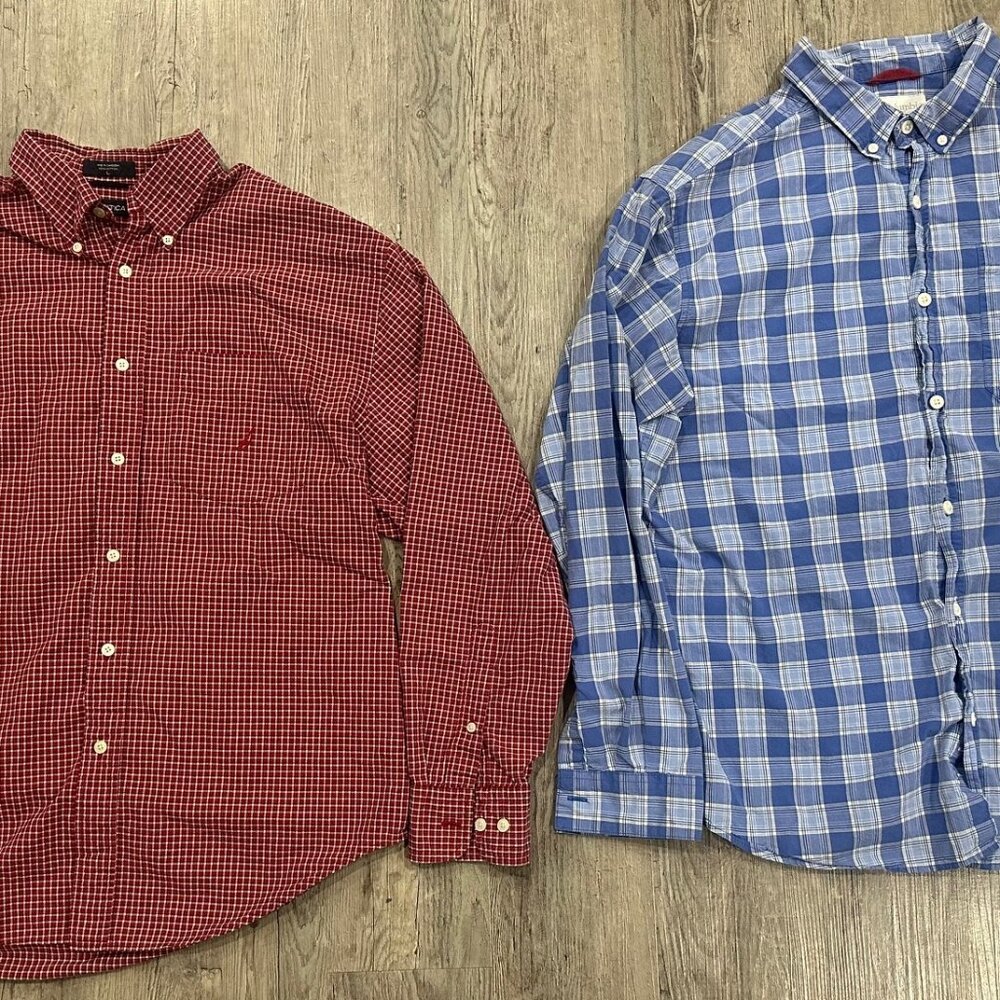 Lot of 2 Nautica & Columbia Men's Button Down Plaid Shirts - Size Large